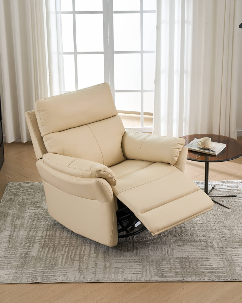 Fauteuil inclinable en cuir véritable pour adultes Chaise de salon ergonomique en cuir pleine fleur